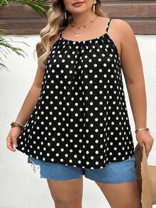 SHEIN CURVE+ Plus Size Women's Floral Print Camisole Top, Suitable For Summer Bohemian Style Vacation - Black - View 4