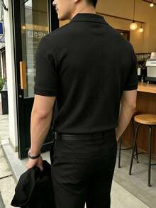 JOLTRO 男士素色短袖休閒通勤 Polo 衫 - 黑色 - 查看 2