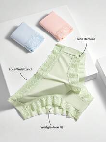LUVLETTE 3-Pack Lace Trim Low Rise TENCEL™ Modal Cheeky Women Underwear Panties Set - Multicolor - View 4