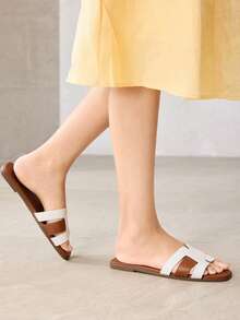 MOTF PREMIUM WOMEN'S COMFORTABLE MINIMALIST CASUAL FLAT SANDALS FOR CHRISTMAS SPRING SHOES SUMMER - White brown - View 4