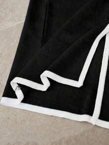 MOTF PREMIUM SPRING/SUMMER CONTRAST BINDING SPLIT HEM SLIM FIT SWEATER DRESS - Black - View 6