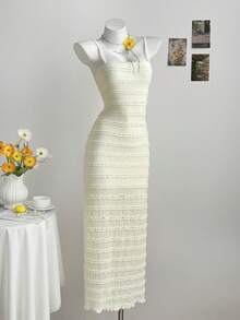Sunnyshic Vestido de mujer con volantes en capas, jacquard, bandeau y tirantes finos - Amarillo - Ver 3