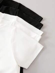 5pcs/Set Boys Fashionable Comfortable Knitted Fabric Pure White And Black Short Sleeve Crew Neck T-Shirt, Comfortable Fabric, Fashionable Fit, Spring/Summer New Style, Suitable For Multiple Seasons And Occasions - Black and White - View 3