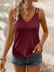 SHEIN LUNE Plus Size Women's Solid Color Casual Versatile Everyday Top - Burgundy - View 5