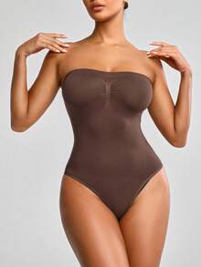 SHAPORA Body De Mujer Con Diseño De Pliegues Y Color Sólido Como Prenda Íntima Moldeadora - Marrón - Ver 5