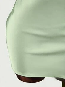 Women's Spaghetti Strap Deep V-Neck Casual Elegant Silk Finish Glossiness Sexy Grace Dress Night Out Sage Green Summer - Green - View 9