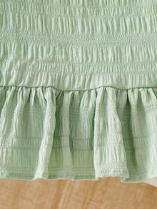 SHEIN Playful Pals 女嬰荷葉邊飾無袖背心上衣素色洋裝，簡約休閒夏季舒適百搭公主裙，適合外出或疊穿 - 綠色 - 查看 7