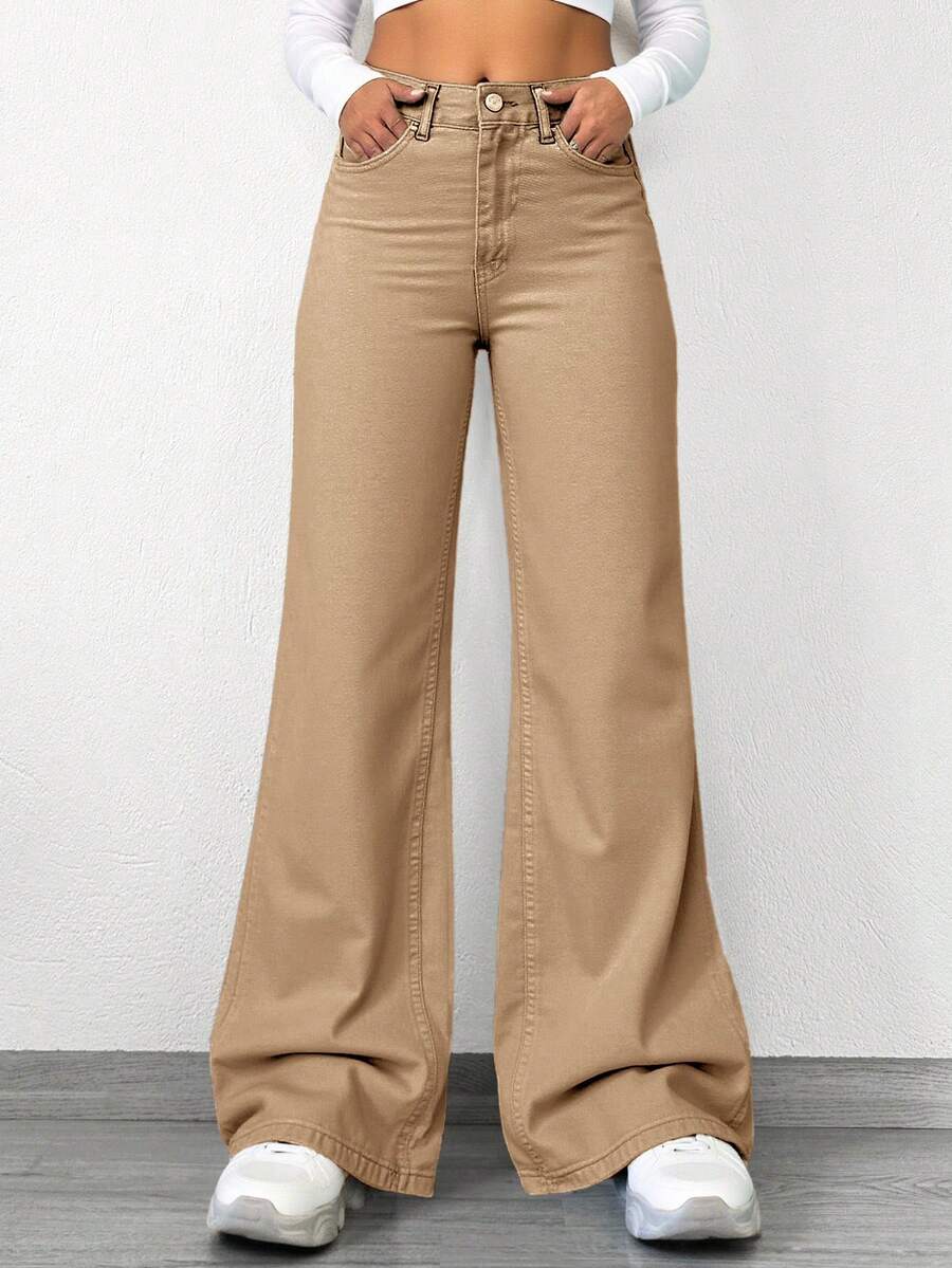 Cottnline Women'S Denim Pants With Pockets - Mocha Brown - View 1