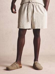 Musero Oversized Tonal Stripe Longer Length Patch Pockets Spring Summer Essentials Co-Ord Shorts Only - Khaki - View 3