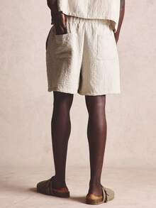 Musero Oversized Tonal Stripe Longer Length Patch Pockets Spring Summer Essentials Co-Ord Shorts Only - Khaki - View 5