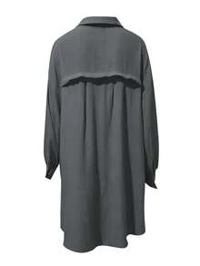 INAWLY Plus Size Women's Solid Color Long Sleeve Single Breasted Loose Casual Long Shirt - Grey - View 5