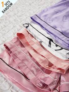 Pijamas para niñas y jóvenes, caja sorpresa, incluye 1 conjunto rosa con bolsillo bordado en jacquard, 1 conjunto naranja con bolsillo bordado, 1 conjunto rosa con estampado de corazón, 1 conjunto morado con estampado de corazón, 1 conjunto blanco con estampado de corazón, 5 conjuntos enviados al azar, 1 conjunto, conjunto de ropa de estar por casa cómodo y suave de satén con solapa, cárdigan de manga corta y pantalones cortos, adecuado para uso en el hogar y en interiores en verano, 1 conjunto al azar de 5 conjuntos de pijama - Multicolor - Ver 7