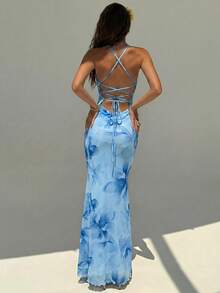 Aloruh Women's Floral Print Sexy Date Party Dress - Baby Blue - View 9