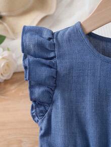 Babygirl Cute Summer Blue Ruffle Hollow Embroidery Dress - Blue - View 4