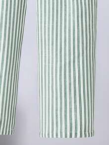 SHEIN 1pc Kids Tween Boy Green & White Pinstripe Elastic Waist Side Large Pocket Casual Long Pants Versatile Comfortable - Green - View 6