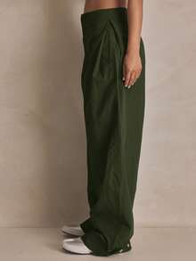 MUSERA Nylon Balloon Leg Button Hem Pleat Trousers Summer, Sporty, Casual, Day, Streetstyle, Streetwear - Army Green - View 3