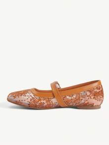 CUCCOO CHICEST Spring And Summer New Brown Lace Mesh With Women's Flat Shoes Fashionable And Elegant Versatile Commuter Low Vamp Fashion Summer Breathable Mesh Ma - Fireworks net H8 brown - View 4