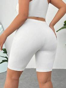 Comfortcana Casual Minimalist Plus Size Women's White Short Leggings Summer - White - View 2