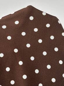 SHEIN PETITE Women's Elegant Vintage Polka Dot Print Backless Tie-Waist Sleeveless Dress, Summer Long Brown And White Polka Dot Split Sundress, Petite Vacation - Brown - View 8