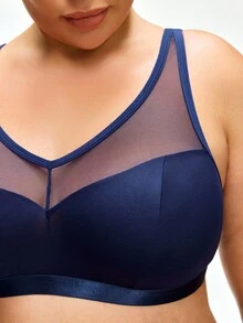 SHAPORA Sujetador estilo minimalista inalámbrico para curvas tallas grandes, color azul marino - Azul Marino - Ver 5