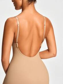 SHAPORA Vestido camiseta ajustado con cuello en V profundo y espalda descubierta para mujer - Albaricoque - Ver 5