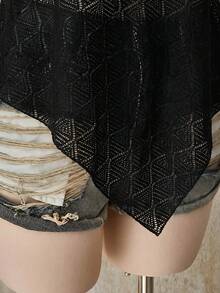 SHEIN ICON 大尺碼女款不對稱肩設計休閒百搭日常上衣 - 黑色 - 查看 5
