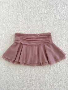 INAWLY Autumn Elegant Romantic Cute Solid Color Flowy Skirt Vacation Dusty Rose - Pink - View 1