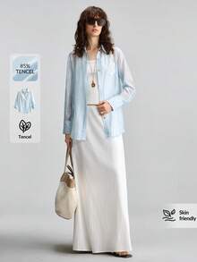 Ontre 2026夏季新款咖啡棕圓領杯狀O字擺長洋裝，女款優雅修身細肩帶長裙，適合都市通勤、度假海灘音樂節，春夏季休閒簡約時尚穿搭，附大容量百搭包 - 咖啡棕 - 查看 3