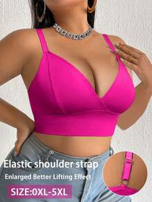 SHEIN 1pc Plus Size Women's Solid Color Casual Comfortable Bustier - Hot Pink - View 3