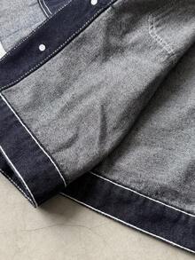 STEELVANCE Men's Plus Size Patchwork Sleeve Black Denim Collar Short Sleeve Jacket Work Office Summer Streetwear Casual - Dark Wash - View 6