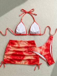 Soleia Plus Size Women's Large Floral Print Vacation Beach Multi-Piece Set Bathing Suits For Women - Red - View 2