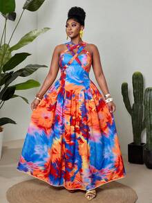 Maweii Plus Size Women Romantic Vacation Strapless Sleeveless Flared Dress - Multicolor - View 3