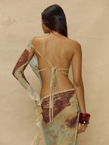 MUSERA Printed Mesh One Shoulder Cut Out Top - Multicolor - View 4