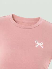 Emery Rose Kids Kids Tween Girl Bow Print Short Sleeve T-Shirt And Pants Casual Set School Pink Summer - Pink - View 7