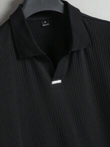 Manfinity CasualCool Custom Textured Jacquard Collar T-Shirt Street Casual Short Sleeve Polo Shirt - Black - View 5