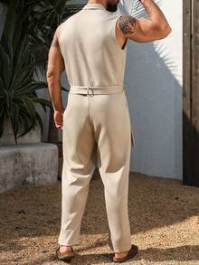 Genlund Mono casual con solapa estilo vacaciones para hombre para primavera/para verano - Caqui - Ver 2