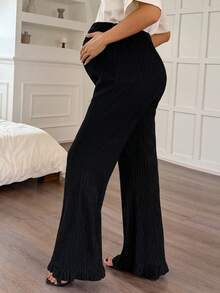 Dazy Maternity 可調節腰扣彈性腰羅紋布料修身喇叭褲腳休閒孕婦褲 夏季 - 黑色 - 查看 4