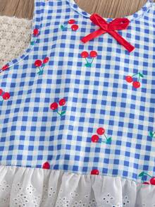 Emery Rose Kids Emery Rose Kids 少女編織格紋櫻桃圖案拼接撞色荷葉邊休閒背心與長褲兩件組 - 彩色 - 查看 9