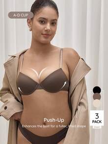 Bralution 3pcs Comfortable Women's Solid Color Underwire Bras - Multicolor - View 1