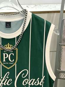 Manfinity Joysei Standard Size Men's Retro Letter Green Striped Tank Top Vest - Multicolor - View 4