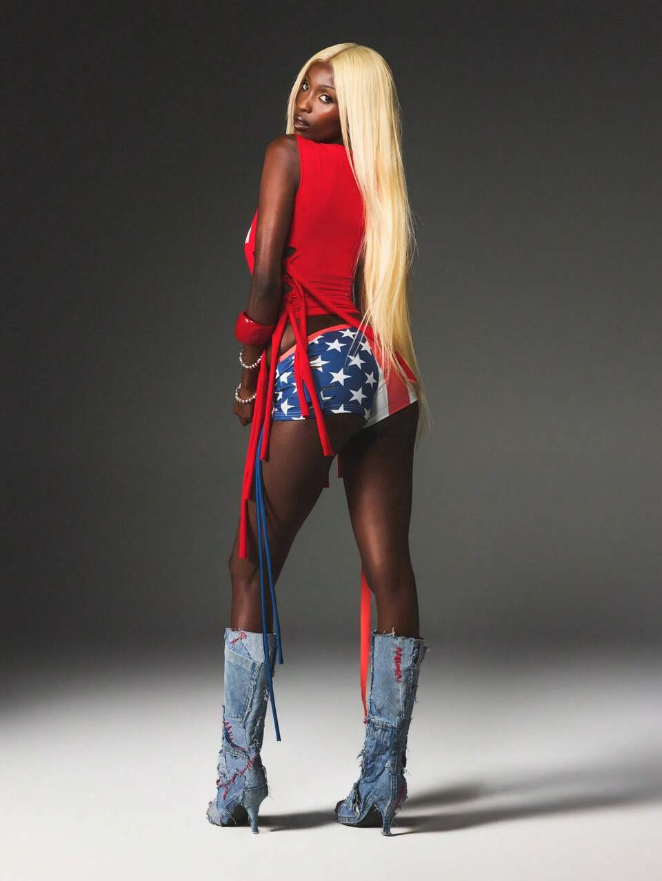 SUMWON WOMEN American Flag Stars And Stripes Low Waist Booty Shorts With Lace-Up Side Detail
