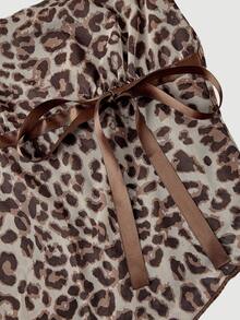 SHEIN MOD Bow Asymmetric Ruched Mesh Grey Leopard Print Print Top Club Night Summer Sexy - Brown - View 5