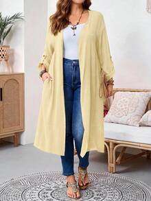 EMERY ROSE Chaqueta casual de vacaciones de talla grande de unicolor - Amarillo claro - Ver 3