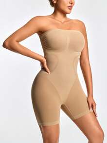 SHAPORA Mono de mujer minimalista unicolor con drapeado en el escote y pierna recta - Albaricoque - Ver 5