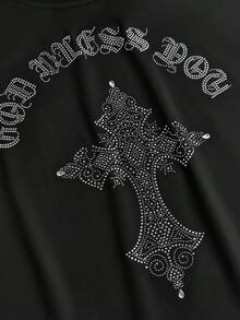 Skyrend Men's Casual Cross & Letter Rhinestone Decor Tank Top, Summeremo Gothic Punk Streetwear For Emo Boy - Black - View 6