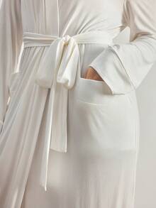 Ocili 舒适顺滑的纯棉睡袍，加长款女士睡袍，时尚秋日睡袍 - 白色 - 查看 6