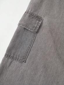 SHEIN Teen Boys Y2K Loose Streetwear Fashion Light Gray Cargo Pocket Straight Leg Cuffed Soft Denim Jeans, Casual School Spring Autumn Back To School - Grey - View 9