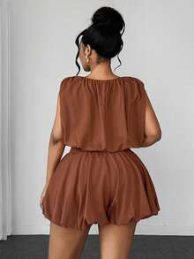 Maweii Conjunto de top sin mangas y shorts con diseño de capullo para mujer de talla grande - Marrón - Ver 6