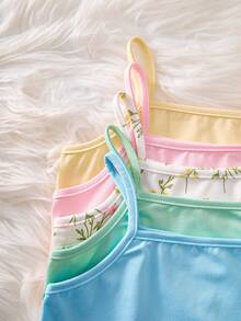 5pcs/Set Girls' Camisole Tank Tops, Rich Colors, Versatile, 4 Soft Macaron Colors - Light Yellow, Light Pink, Sky Blue, Mint Green, With Fresh Ditsy Floral Style In The Middle, Refreshing And Eye-Catching For Single Wear, Also Great For Layering, Suitable For Daily School, Outings, Etc., Practical And Versatile, Essential All-Match For Spring/Summer Wardrobe - Multicolor - View 4