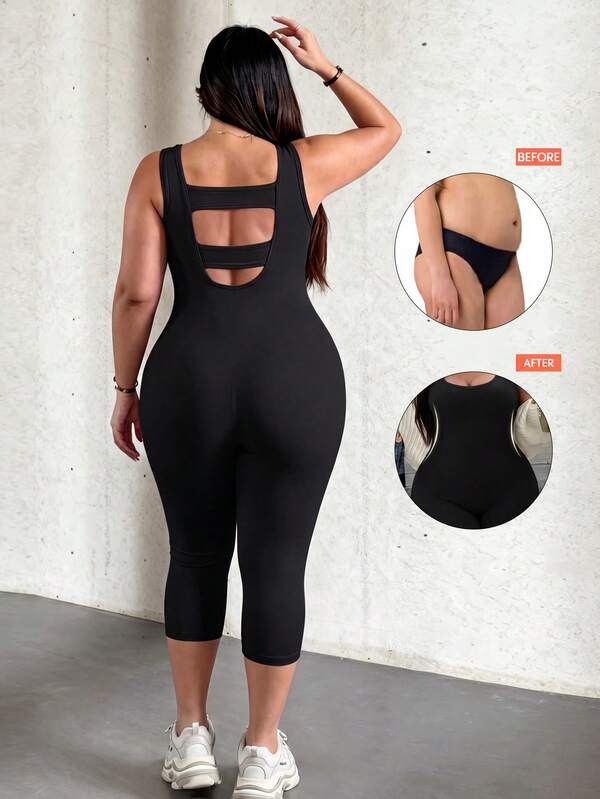 Rhythm Era Mono de yoga sin costuras de 7/8 de longitud para mujer talla grande, negro, con espalda descubierta, elástico y sexy, para yoga, golf, correr, fitness, actividades al aire libre y estilo casual deportivo